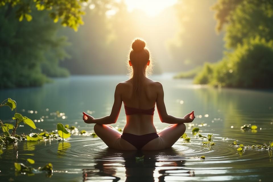 A person meditating in a peaceful, natural setting, representing holistic wellness and inner peace.